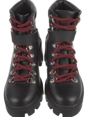 Moncler Black Leather Lace-Up Boots with Red Laces